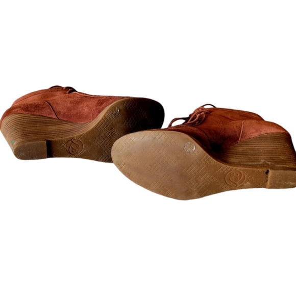 Lucky Brand Burnt Orange Suede Leather Lace Up Wedge Booties Ankle Boots Sz 8.5 - Picture 6 of 8